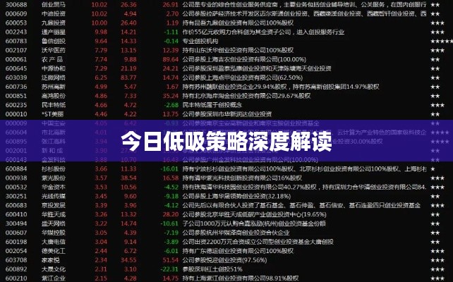 今日低吸策略深度解读